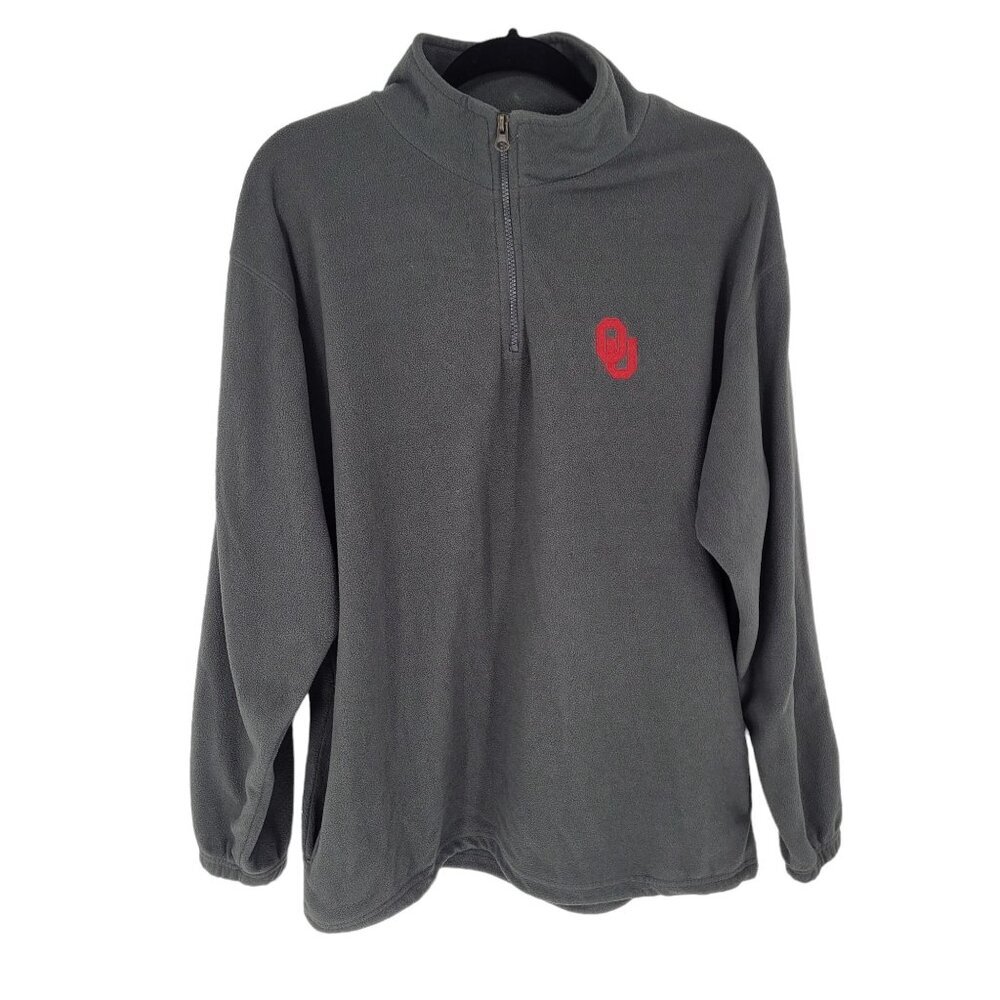 Red oak mens large gray fleece quarter zip OU embroidered pullover Sooners